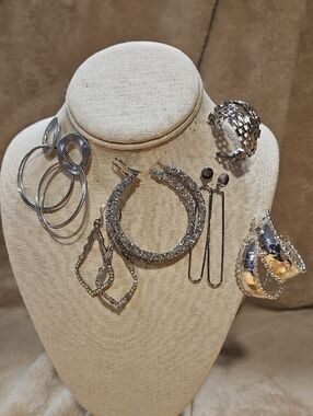 Silver-Tone Women's Hoop and Dangle Earring Set - Sparkling Silver Styles